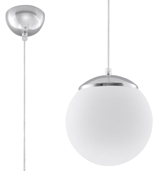 Závesné svietidlo Ugo, 1x biele sklenené tienidlo, (fi 20 cm), ch