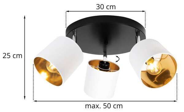 Stropné svietidlo Gama, 3x biele textilné tienidlo, (možnosť polohovania), o