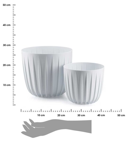 PLASTOVÝ KVETINÁČ STRIPPED SADA 2KS 18X15,5 CM+24X21 CM BIELA