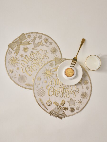 Sinsay - Okrúhle vianočné prestierania s nápisom Merry Christmas 2 pack - biela