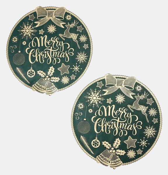 Sinsay - Okrúhle vianočné prestierania s nápisom Merry Christmas 2 pack - tmavozelená