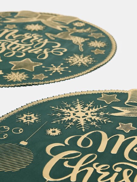 Sinsay - Okrúhle vianočné prestierania s nápisom Merry Christmas 2 pack - tmavozelená