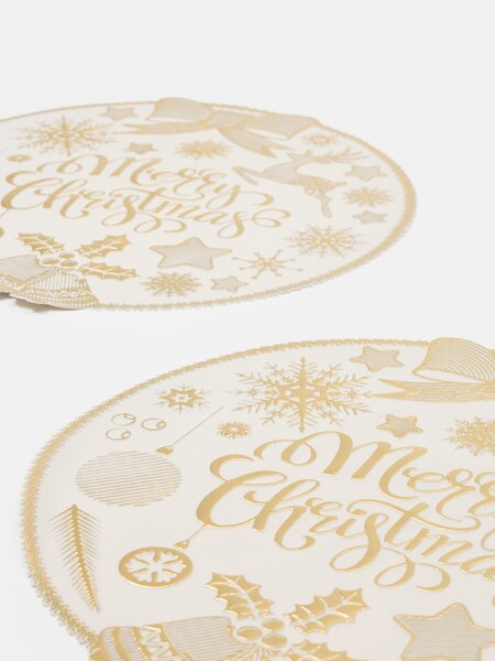 Sinsay - Okrúhle vianočné prestierania s nápisom Merry Christmas 2 pack - biela