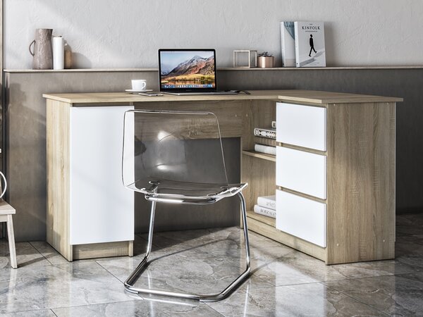 Rohový PC stolík Alsen - dub sonoma / biela