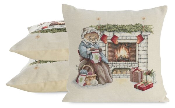 VIANOČNÁ GOBELÍNOVÁ DEKORAČNÁ OBLIEČKA NA VANKÚŠ MERRY3 45X45 CM VZOROVANÁ