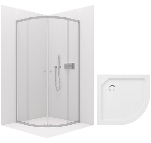 CERANO - Sprchovací kút Orso L/P - 5 mm - štvrťkruh - R550 - chróm, transparentné sklo - 80x80x195 cm - posuvný + sprchová vanička Arvo - minerálny k…