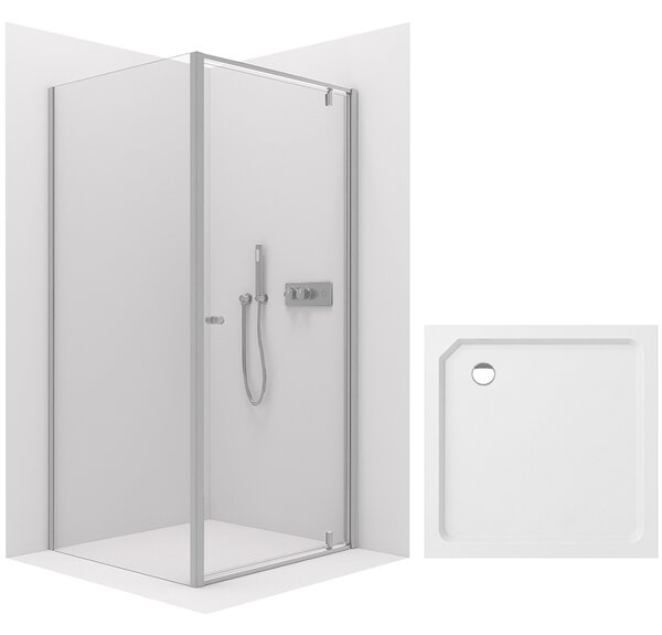 CERANO - Sprchovací kút Ferri L/P - 6 mm - chróm, transparentné sklo - 80x80x195 cm - pivotový + sprchová vanička Arvo - minerálny kompozit - biela