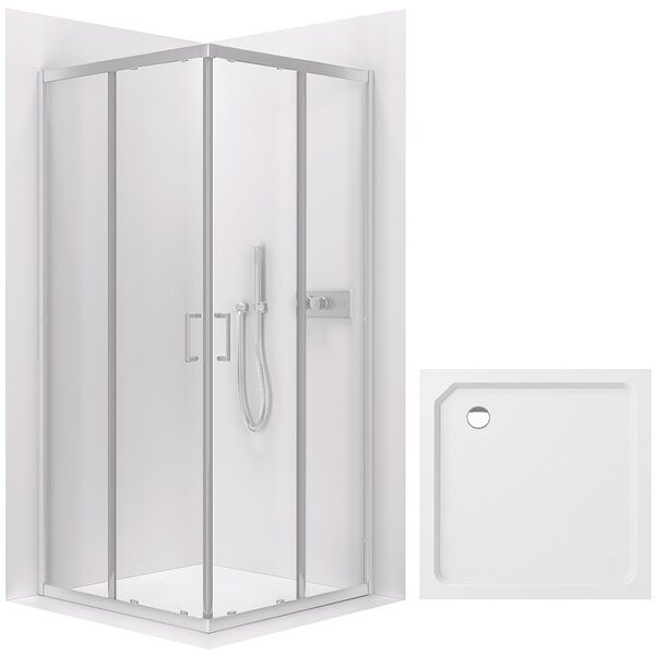 CERANO - Sprchovací kút Fabrizio L/P - 5 mm - chróm, transparentné sklo - 80x80x195 cm - posuvný + sprchová vanička Arvo - minerálny kompozit - biela