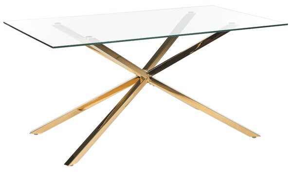 Jedálenský stôl zlatý s vrchnou doskou z tvrdeného skla obdĺžnikový 160 x 90 cm pre 4 osoby moderný dizajn