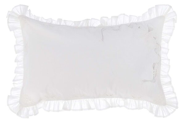Biely bavlnený obdĺžnikový vankúš s výplňou a volánikovým krajkovaným lemom v schaby chic romantickom štýle 30 x 50 cm Blanc Maricló 39963