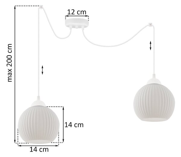 Závesné svietidlo Riffle Round Spider, 2x biele sklenené tienidlo, w