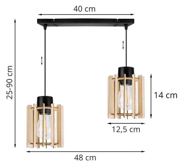 Závesné svietidlo Timber 7, 2x drevené tienidlo