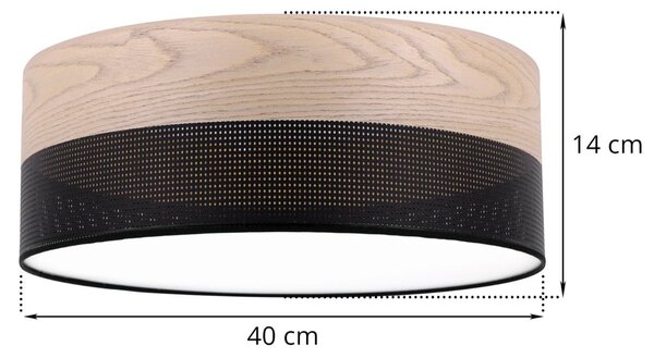 Stropné svietidlo Wood, 1x béžová dubová dýha/čierne PVC tienidlo, (biele plexisklo), (fi 40cm)