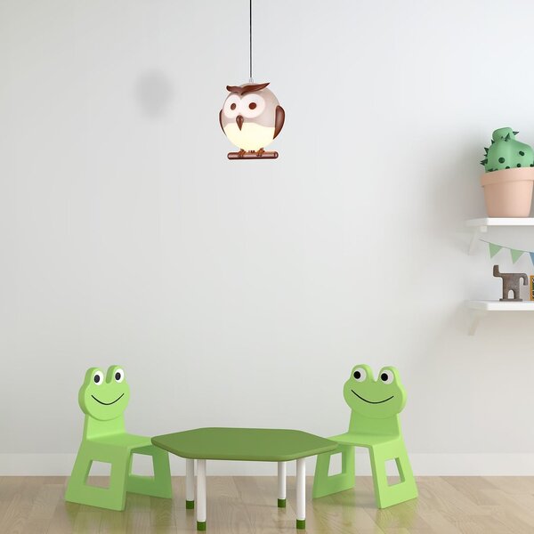 Detské závesné svietidlo Owl, 1x hnedé plastové tienidlo, br