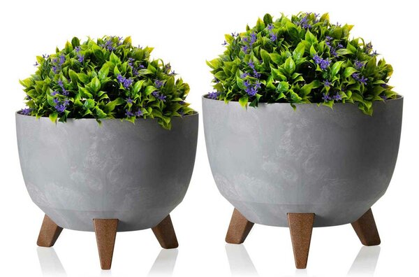 PLASTOVÝ KVETINÁČ ROSA LINEA SADA 2KS 15X24,3 CM+18,3X29,2 CM IMITÁCIA BETÓNU SIVÁ