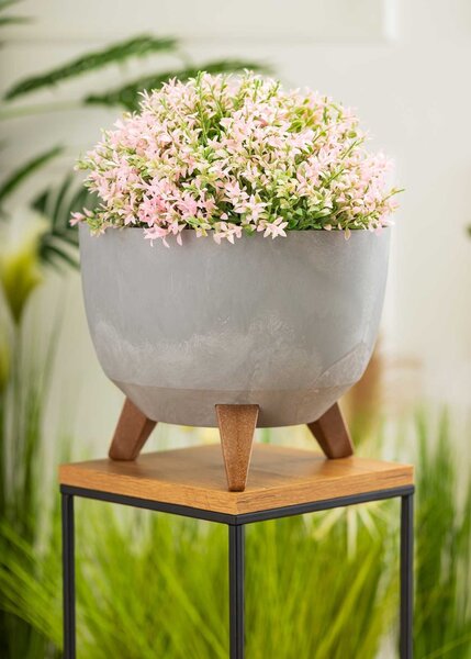 PLASTOVÝ KVETINÁČ ROSA LINEA SADA 2KS 15X24,3 CM+18,3X29,2 CM IMITÁCIA BETÓNU SIVÁ