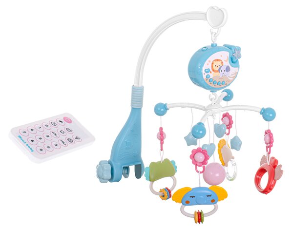 KIK Lullaby Star Design kolotoč nad postieľku s projektorom hviezd a diaľkovým ovládaním, modrý