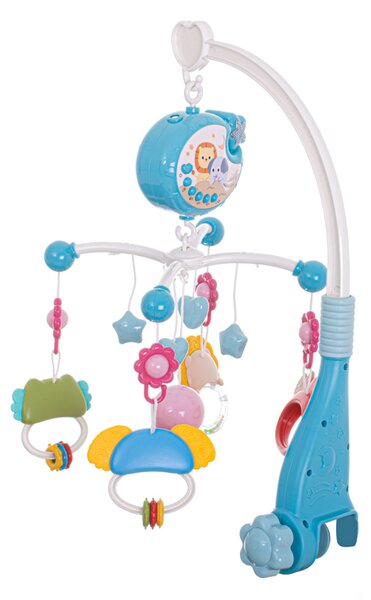 KIK Lullaby Star Design kolotoč nad postieľku s projektorom hviezd a diaľkovým ovládaním, modrý