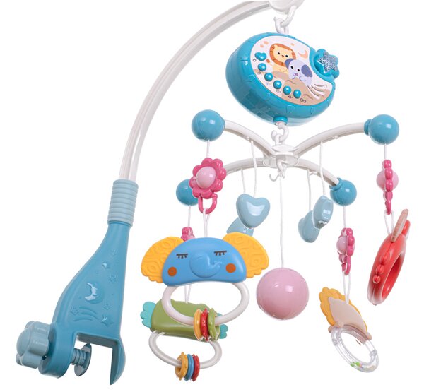KIK Lullaby Star Design kolotoč nad postieľku s projektorom hviezd a diaľkovým ovládaním, modrý