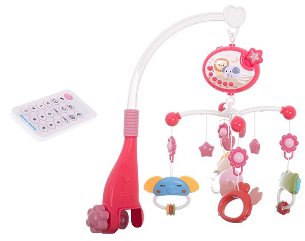 KIK Lullaby Star Design Pink kolotoč do postieľky s projektorom hviezd a diaľkovým ovládaním, ružový
