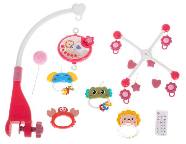 KIK Lullaby Star Design Pink kolotoč do postieľky s projektorom hviezd a diaľkovým ovládaním, ružový