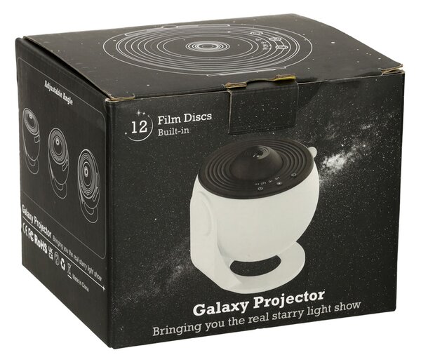 KIK Hviezdny projektor planetárium USB LED, 12 diskov, automatické otáčanie
