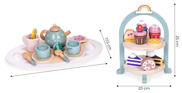 Čajovo-kávový servis so sušienkami šálky čajník podnos tanier ECOTOYS