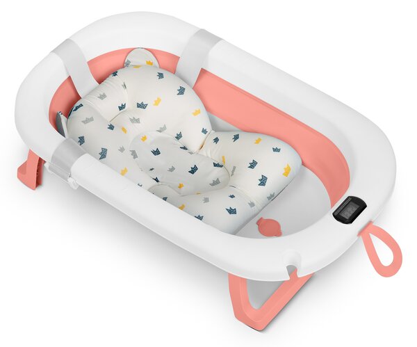 Skladacia detská vanička s teplomerom a vložkou Ricokids RK-287 biela a ružová