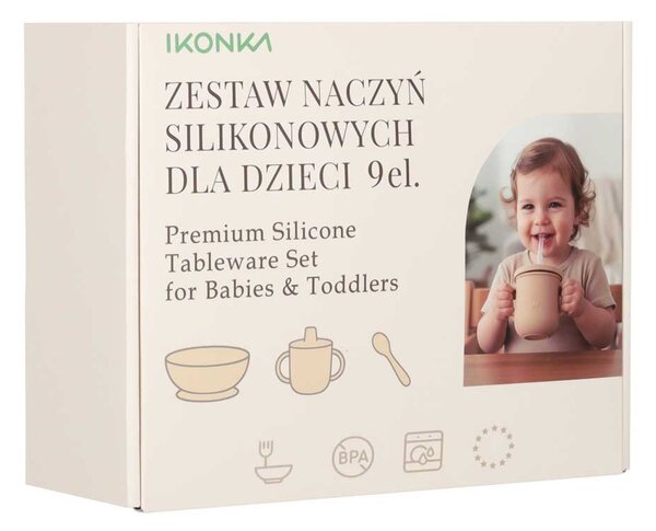 KIK Baby Crab silikónová sada detského riadu, 9 ks, modrá