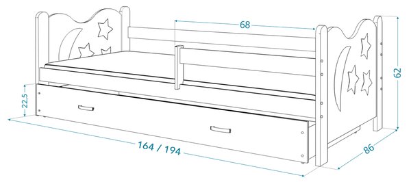 Drevená detská posteľ s úložným priestorom Mikolaj Rozmer: 160x80