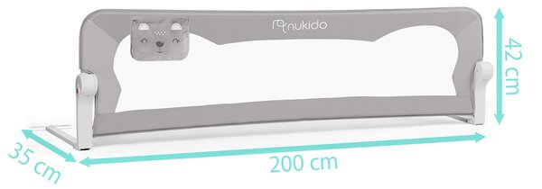 Bezpečnostná zábrana na posteľ s bezpečnostným zámkom 200 cm Nukido sivá