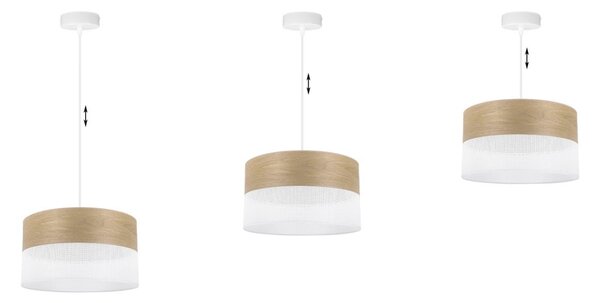 Závesné svietidlo Wood, 1x dýha zlatý dub/biele PVC tienidlo, (fi 30cm)