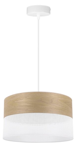 Závesné svietidlo Wood, 1x dýha zlatý dub/biele PVC tienidlo, (fi 30cm)