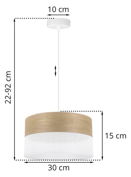 Závesné svietidlo Wood, 1x dýha zlatý dub/biele PVC tienidlo, (fi 30cm)