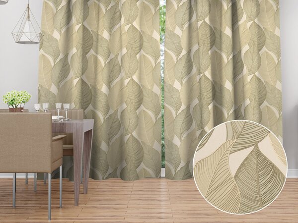 Biante Zamatový záves Tamara TMR-046 Prírodné popínavé listy na krémovom 145x140 cm