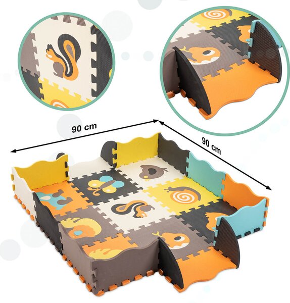 KIK Penová puzzle podložka a ohrádka so zvieratkami, 114 x 114 cm, 25 dielov