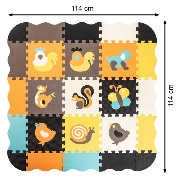 KIK Penová puzzle podložka a ohrádka so zvieratkami, 114 x 114 cm, 25 dielov
