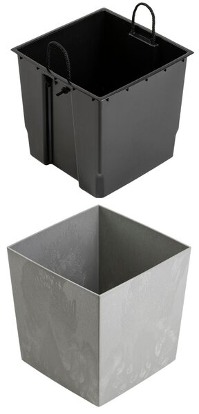 PLASTOVÝ KVETINÁČ FLORE 30,5X29,5X29,5 CM IMITÁCIA BETÓNU SIVÁ