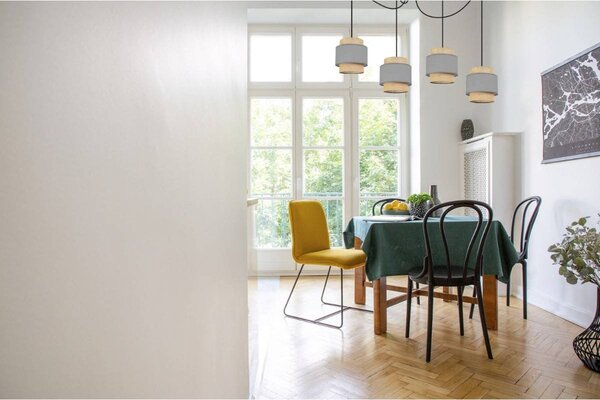 Závesné svietidlo Boho Spider, 4x jutové/sivé textilné tienidlo