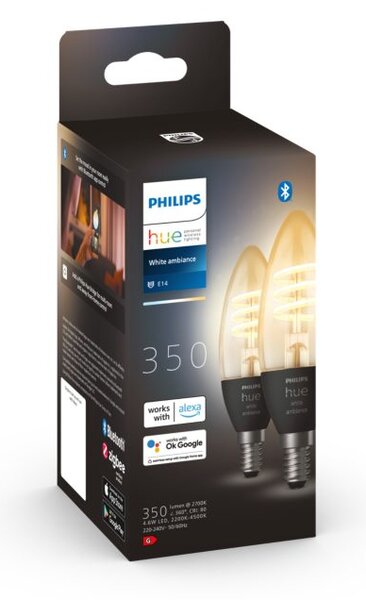 8719514411869 Philips Hue White Ambiance Filament žiarovka sviečka E14 4,6W/300lm 2200-4500K 2-set