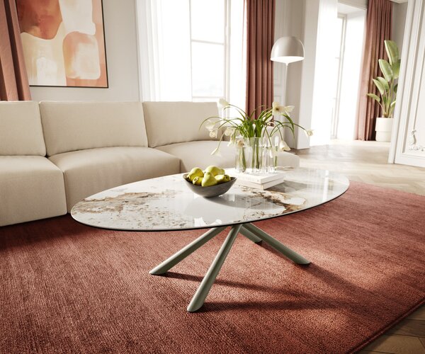 DELIFE Konferenčný stolík Edge oválny 140x80 cm keramika Minas Melange Sarity kov efektový povrch titán