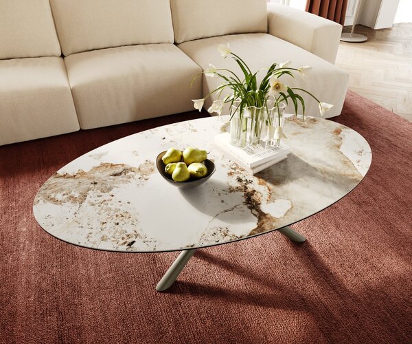 DELIFE Konferenčný stolík Edge oválny 140x80 cm keramika Minas Melange Sarity kov efektový povrch titán
