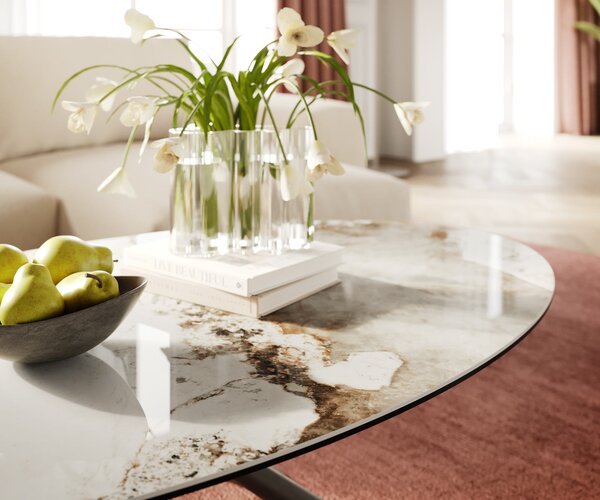 DELIFE Konferenčný stolík Edge oválny 140x80 cm keramika Minas Melange Sarity kov efektový povrch titán