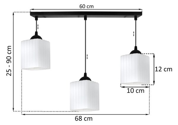 Závesné svietidlo Riffle Square, 3x biele sklenené tienidlo, b
