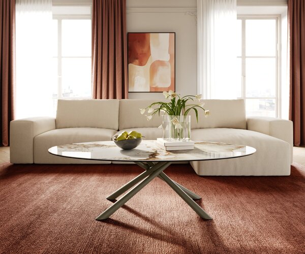 DELIFE Konferenčný stolík Edge oválny 140x80 cm keramika Minas Melange Sarity kov efektový povrch titán