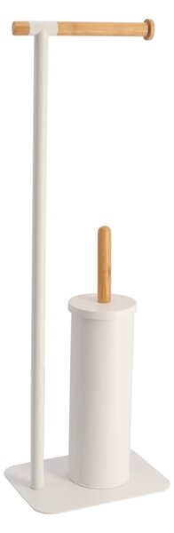 Stojan na toaletný papier a WC kefu White Bamboo, biela/s drevenými prvkami