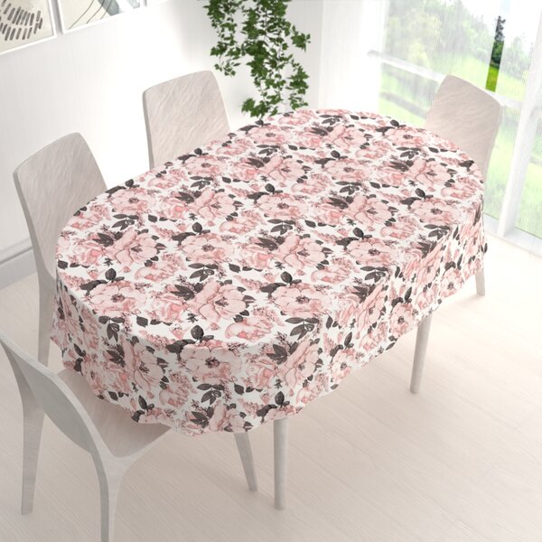 Biante Bavlnený oválny obrus Sandra SA-549 Ružové ruže a puky na bielom 50x100 cm