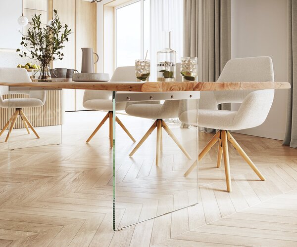 DELIFE Jedálenský stôl Edge 300x100 akácia prírodná sklo Live-Edge