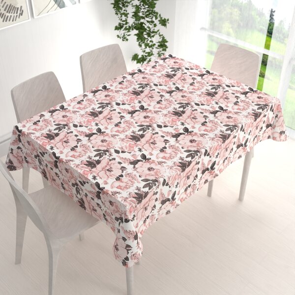 Biante Bavlnený obdĺžnikový obrus Sandra SA-549 Ružové ruže a puky na bielom 50x100 cm