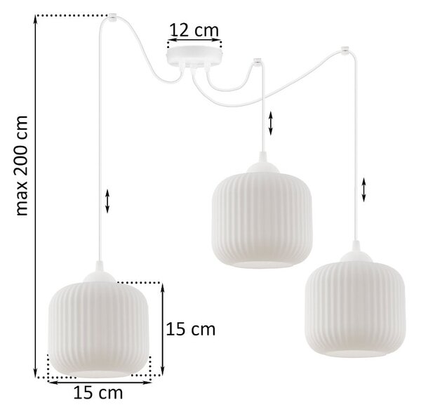 Závesné svietidlo Riffle Spider, 3x biele sklenené tienidlo, w